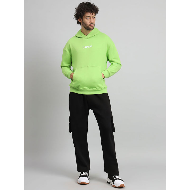 Griffel Men Oversized Fit Front Logo Cotton Parrot Fleece Hoodie and trackpant (Set of 2) (L)