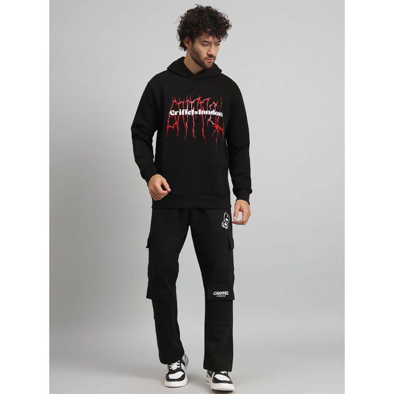 Griffel Men Regular Fit GriffelXLondon Storm Print Front Logo Black Tracksuit (Set of 2) (2XL)