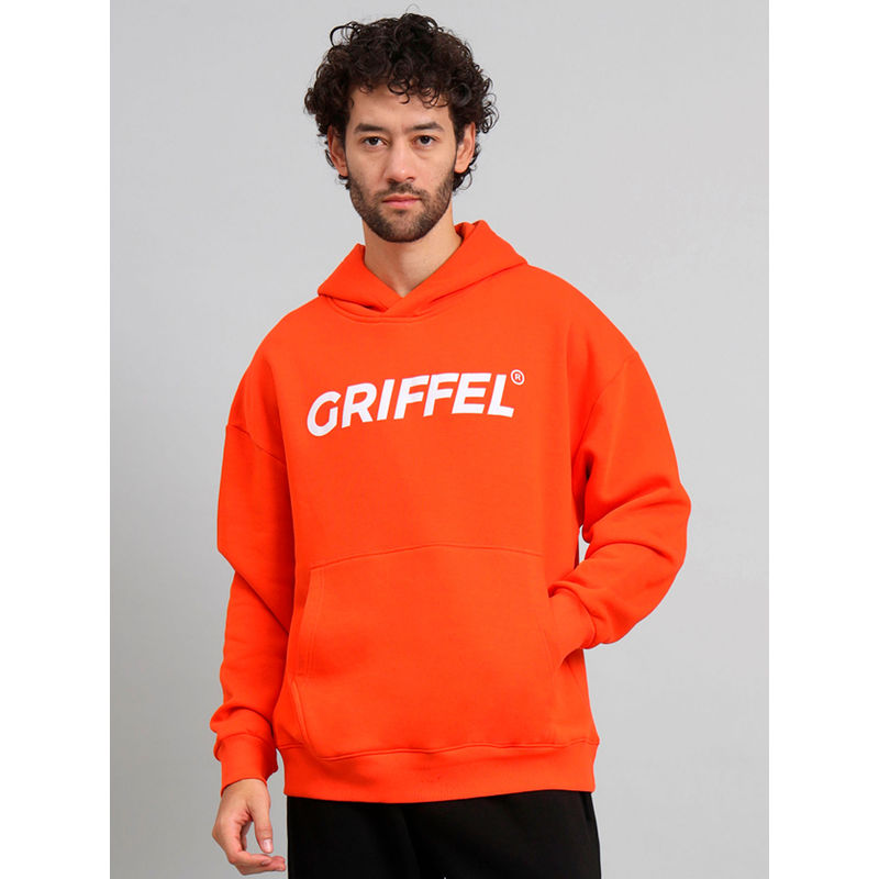 Griffel Mens Oversized Fit Navy Front Logo Fleece Hoodie Sweatshirt (M)