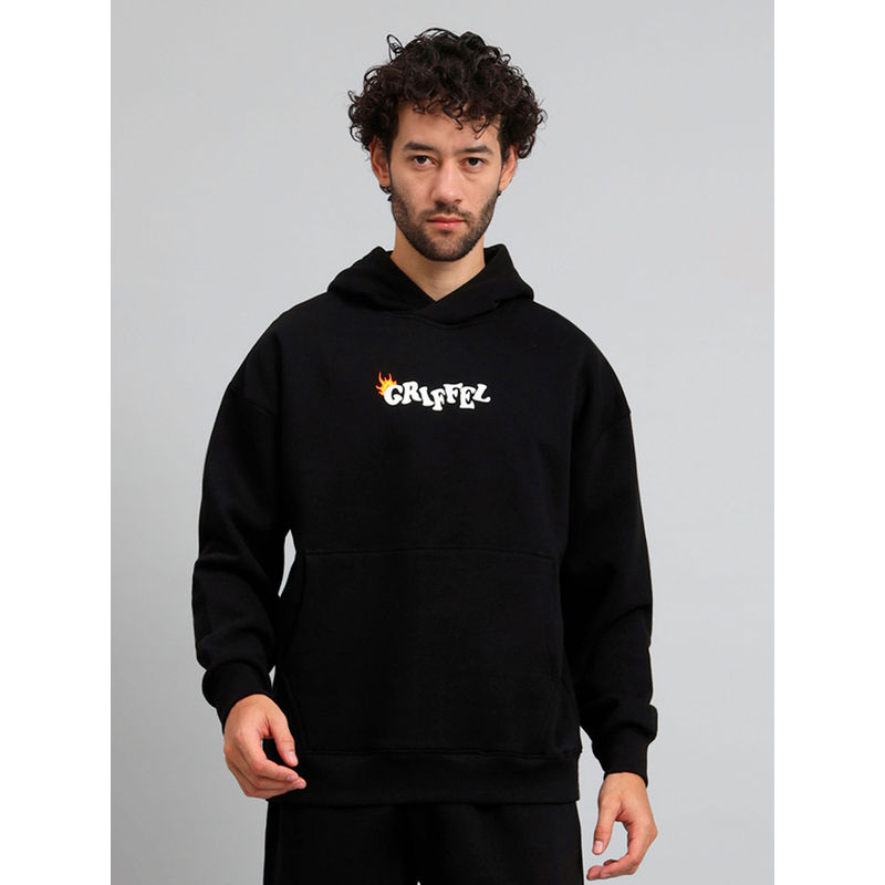 Griffel Mens Never Look Back Print Front Logo Oversized Fleece Hoodie Sweatshirt (S)