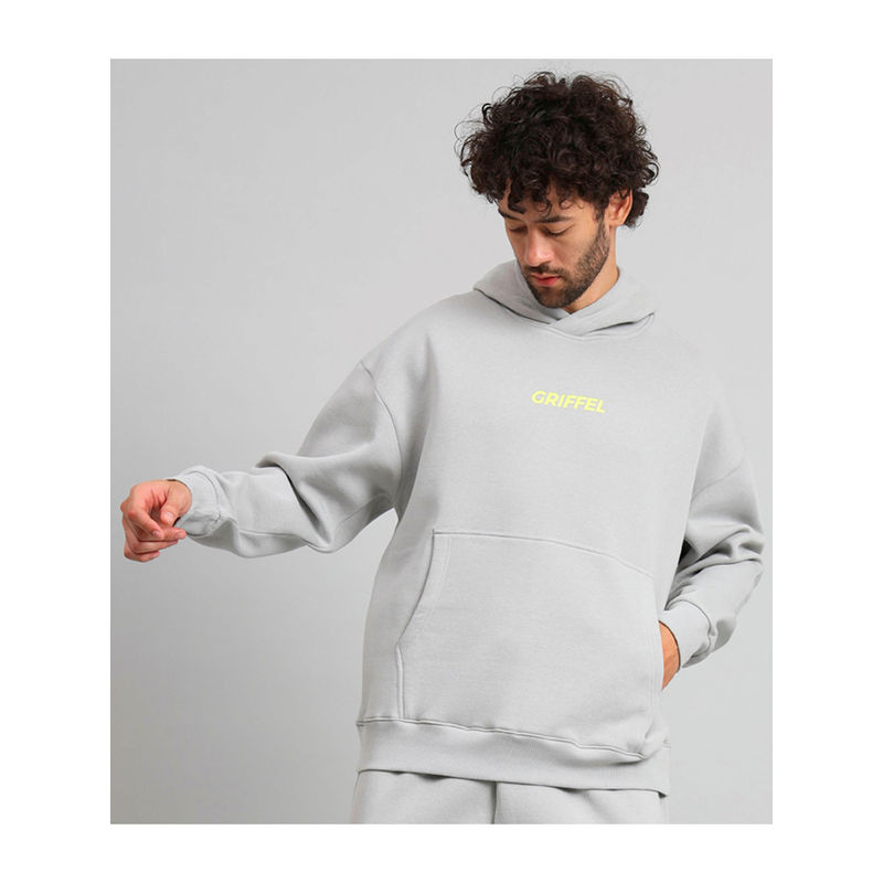 Griffel Mens Steel Grey Front Logo Oversized Fleece Hoodie Sweatshirt (M)