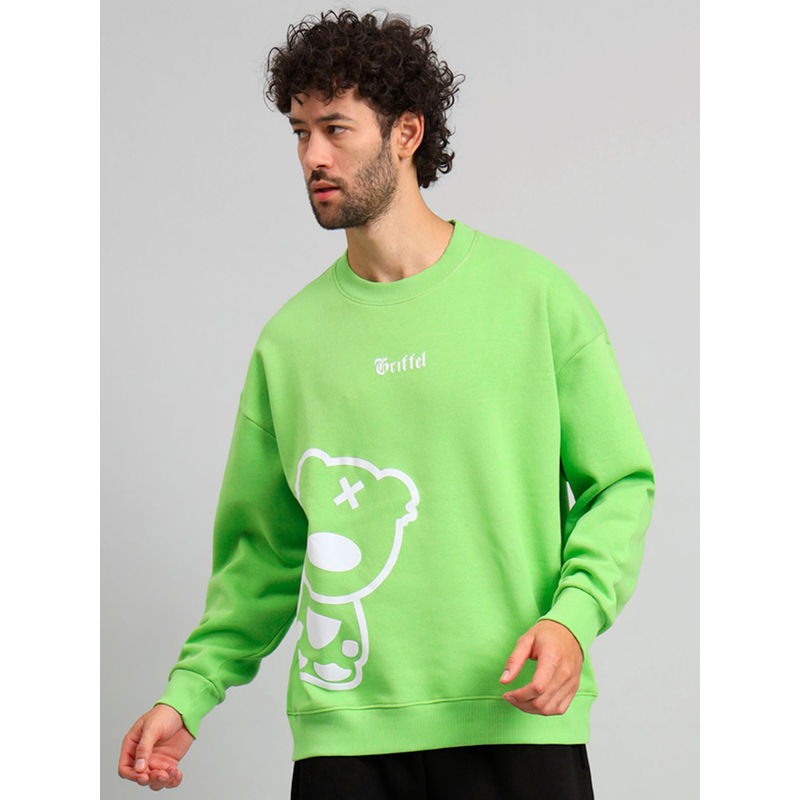 Griffel Mens Parrot Teddy Print Oversized Round Neck 100% Cotton Fleece Sweatshirt (S)
