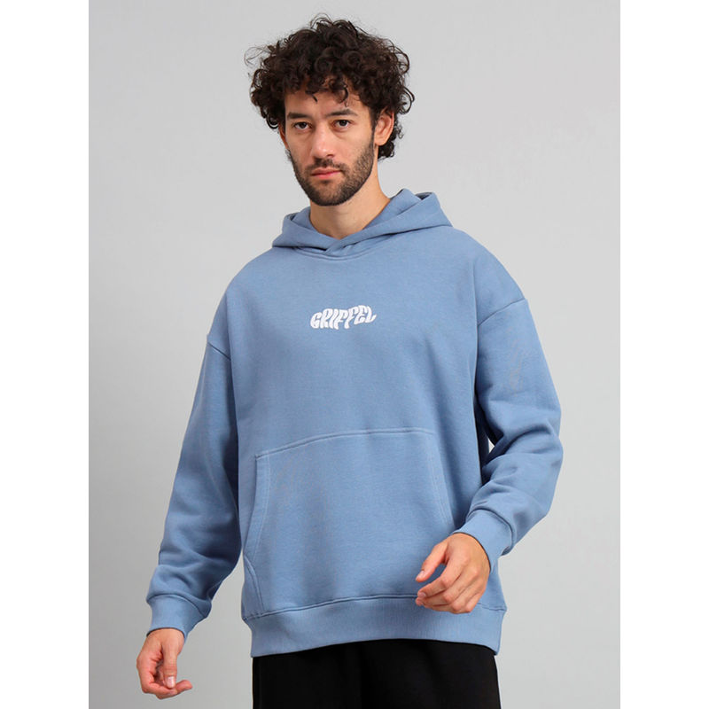 Griffel Mens Sky Absent Minded Print Front Logo Oversized Fleece Hoodie Sweatshirt (S)
