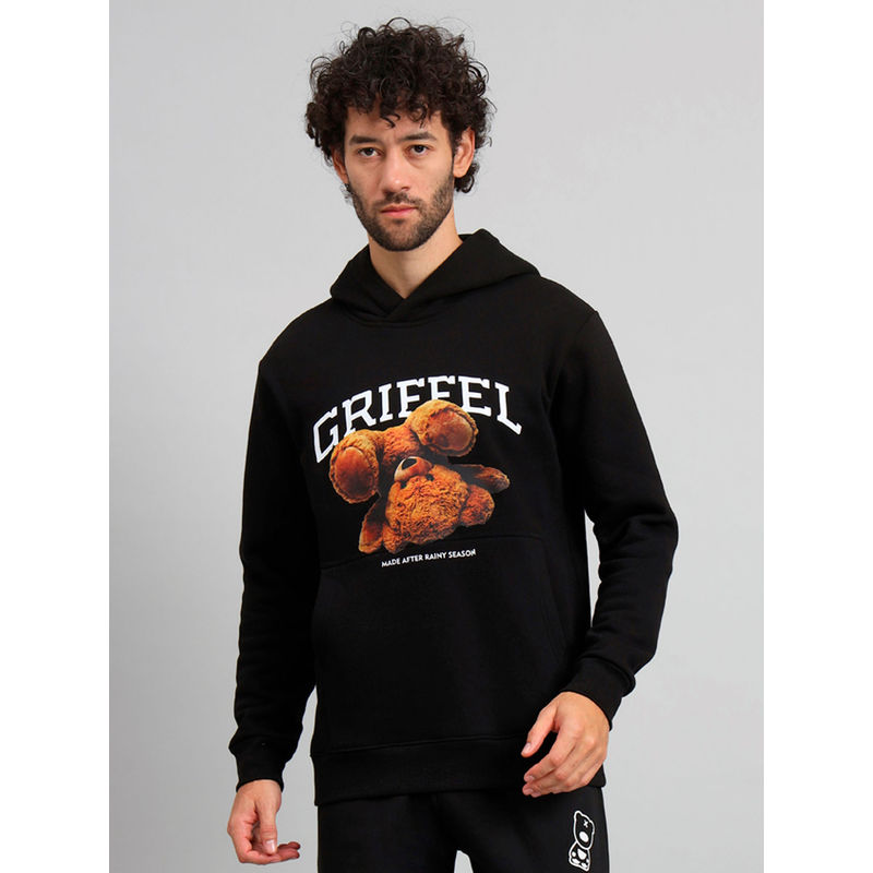Griffel Mens Black Bear Print Regular Fit 100% Cotton Fleece Hoodie Sweatshirt (2XL)