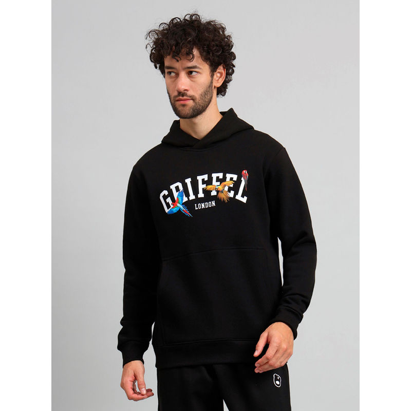 Griffel Mens Black Bear Print Regular Fit 100% Cotton Fleece Hoodie Sweatshirt (S)