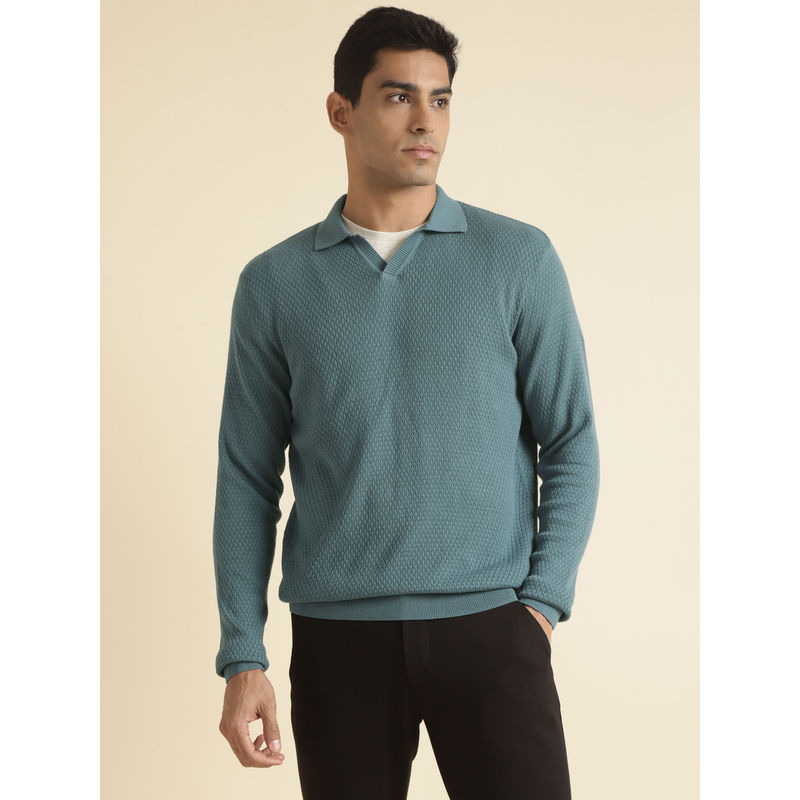 Andamen Structure Blue Mens Full Sleeve Polo Sweater Regular Fit (M)