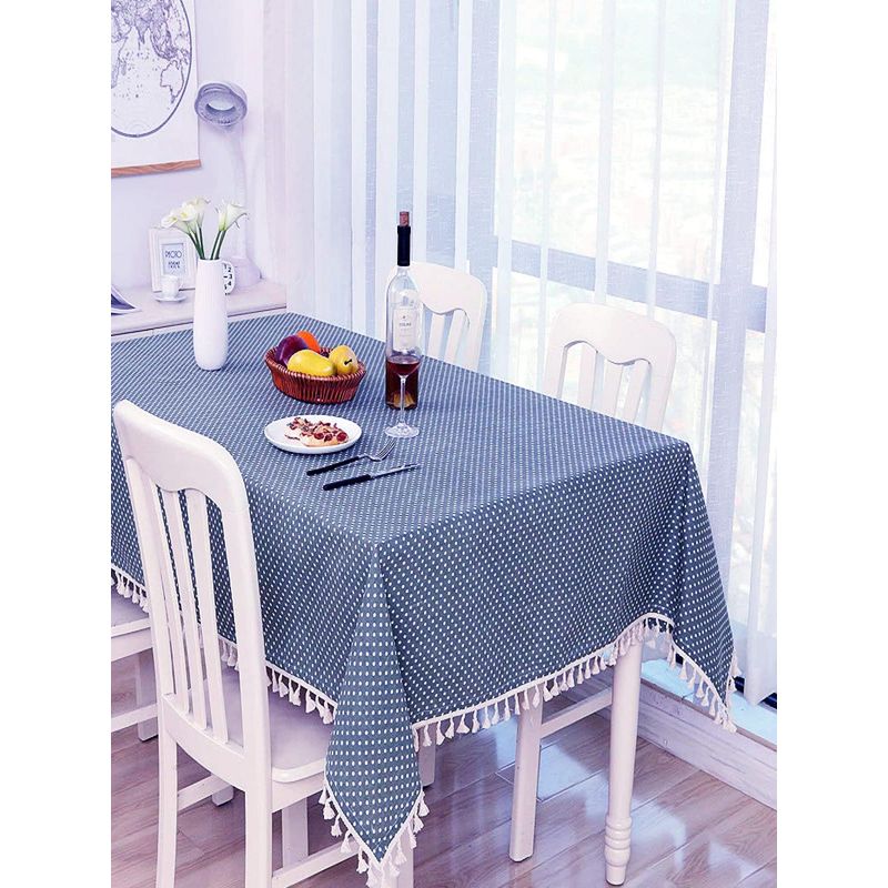 House of Quirk Blue Polka Cotton Linen Dust Proof Kitchen Dinning Table Cover (4 Seater)