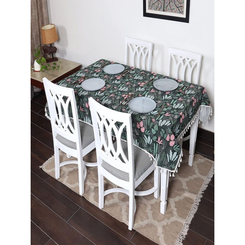 House of Quirk Jungle Cotton Linen Dust Proof Kitchen Dinning Table Cover (6 Seater)