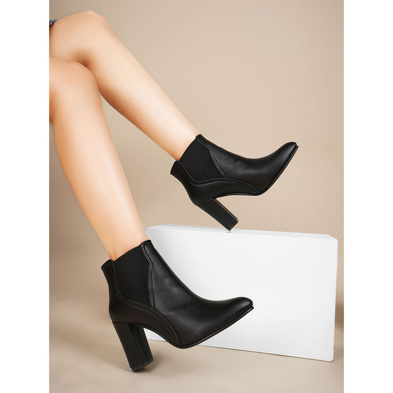 Shuz Touch Black Ankle-Length Block Heel Boots (EURO 34)