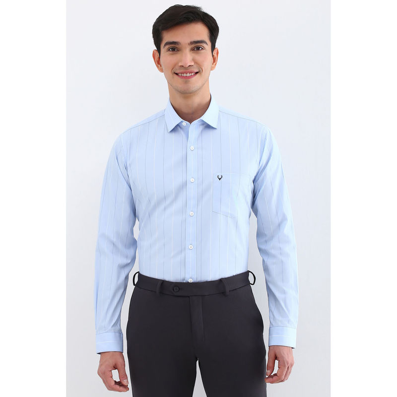 Allen Solly Men Light Blue Slim Fit Stripe Full Sleeves Formal Shirts (39)