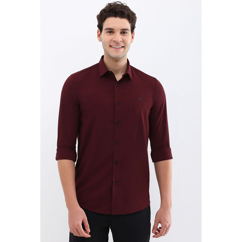 Allen Solly Men Maroon Slim Fit Solid Full Sleeves Casual Shirts (44)