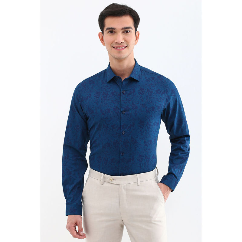 Allen Solly Men Blue Slim Fit Print Full Sleeves Formal Shirts (39)