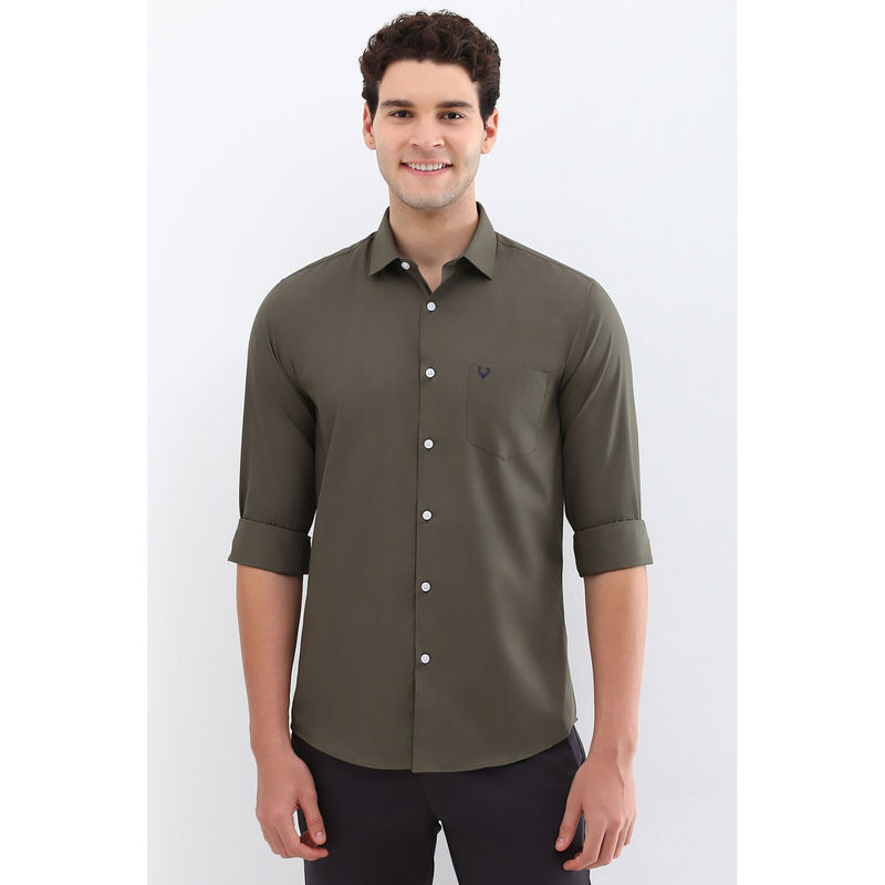 Allen Solly Men Olive Slim Fit Solid Full Sleeves Casual Shirts (39)