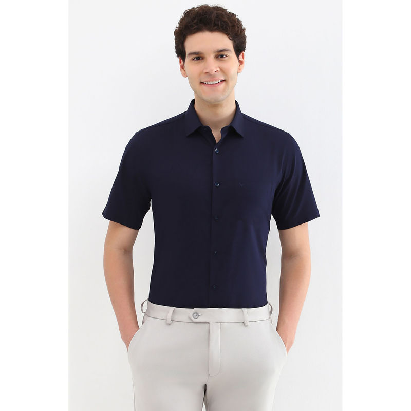 Allen Solly Men Navy Slim Fit Solid Half Sleeves Formal Shirts (38)