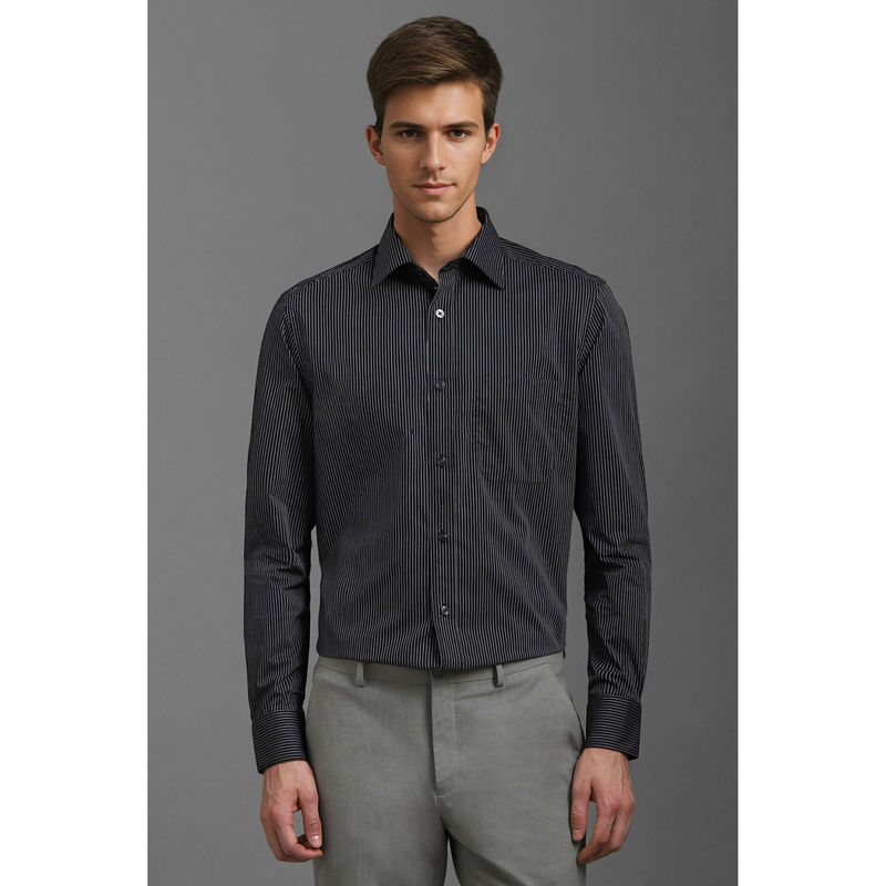 Louis Philippe Men Black Classic Fit Stripe Full Sleeves Formal Shirt (39)