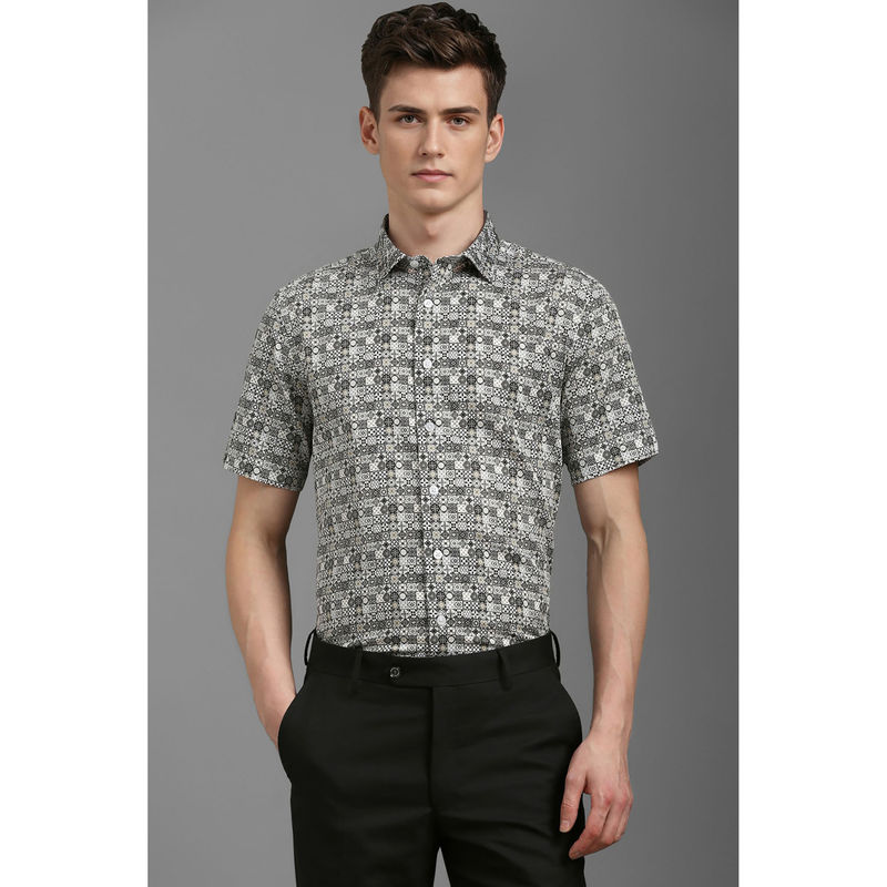 Louis Philippe Men Grey Slim Fit Print Half Sleeves Formal Shirt (39)