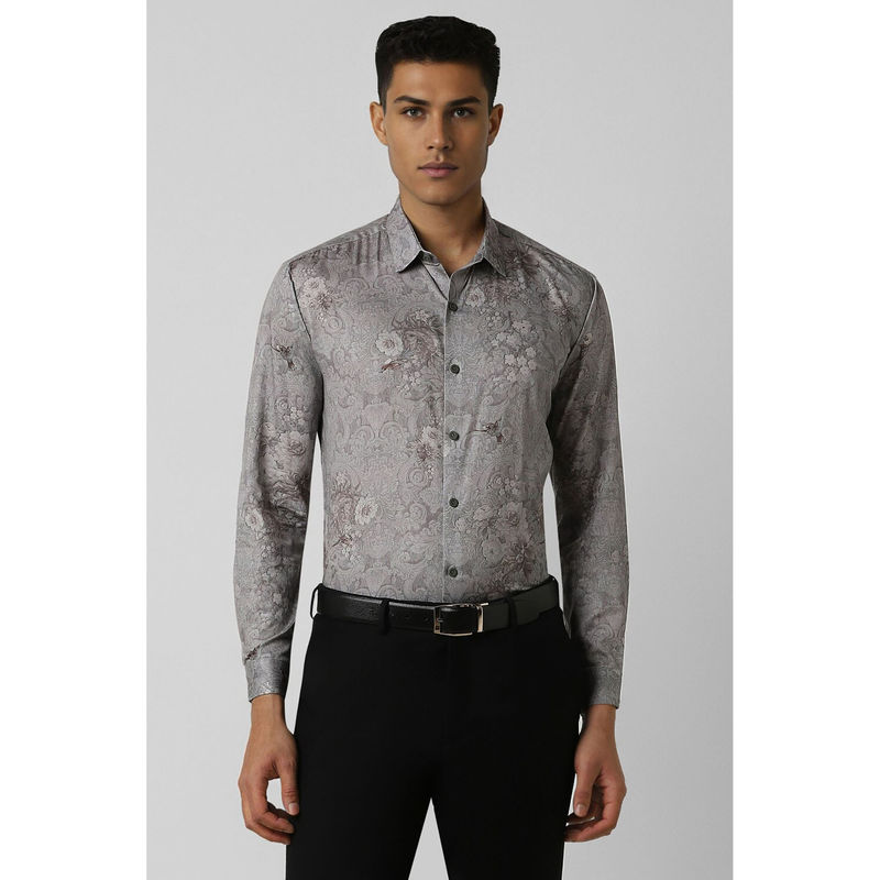 Van Heusen Men Grey Slim Fit Print Full Sleeves Party Shirt (44)