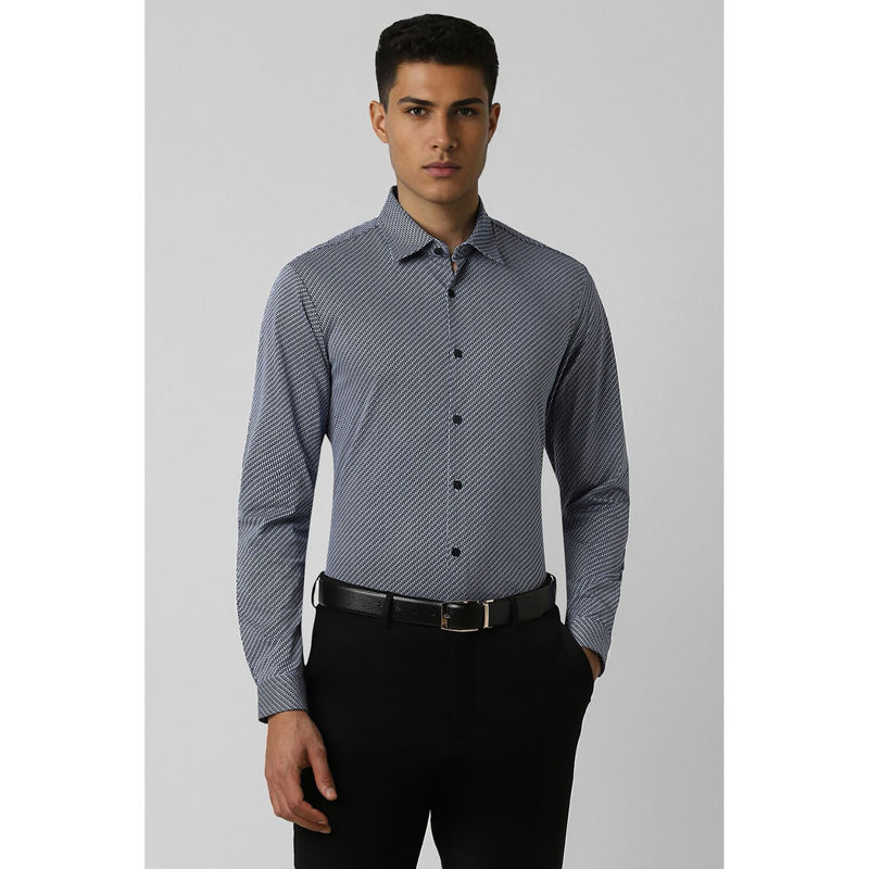 Van Heusen Men Navy Slim Fit Print Full Sleeves Party Shirt (42)