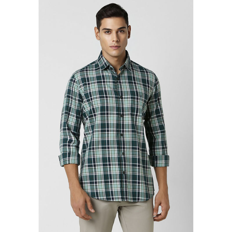 Van Heusen Men Green Slim Fit Check Full Sleeves Casual Shirt (39)