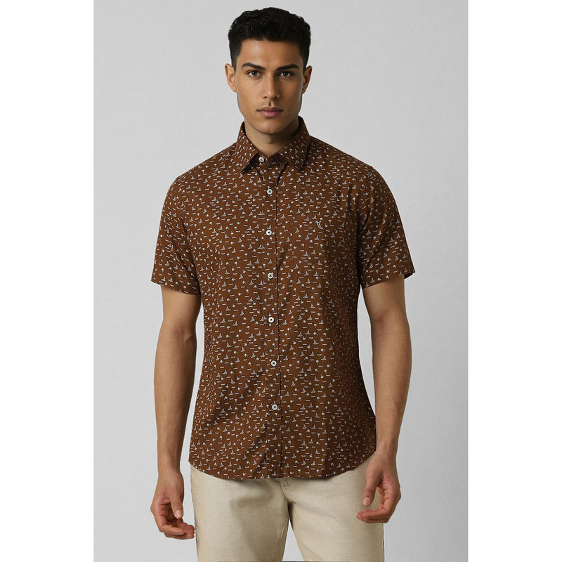 Van Heusen Men Brown Slim Fit Print Half Sleeves Casual Shirt (39)
