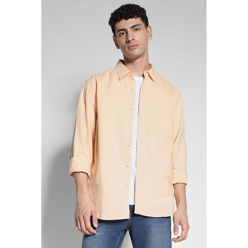 American Eagle Men Beige Linen Button-Up Shirt (L)