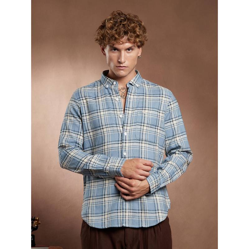 CAHOOT Men Baby Blue Shadow Graph Regular Shirt (L)