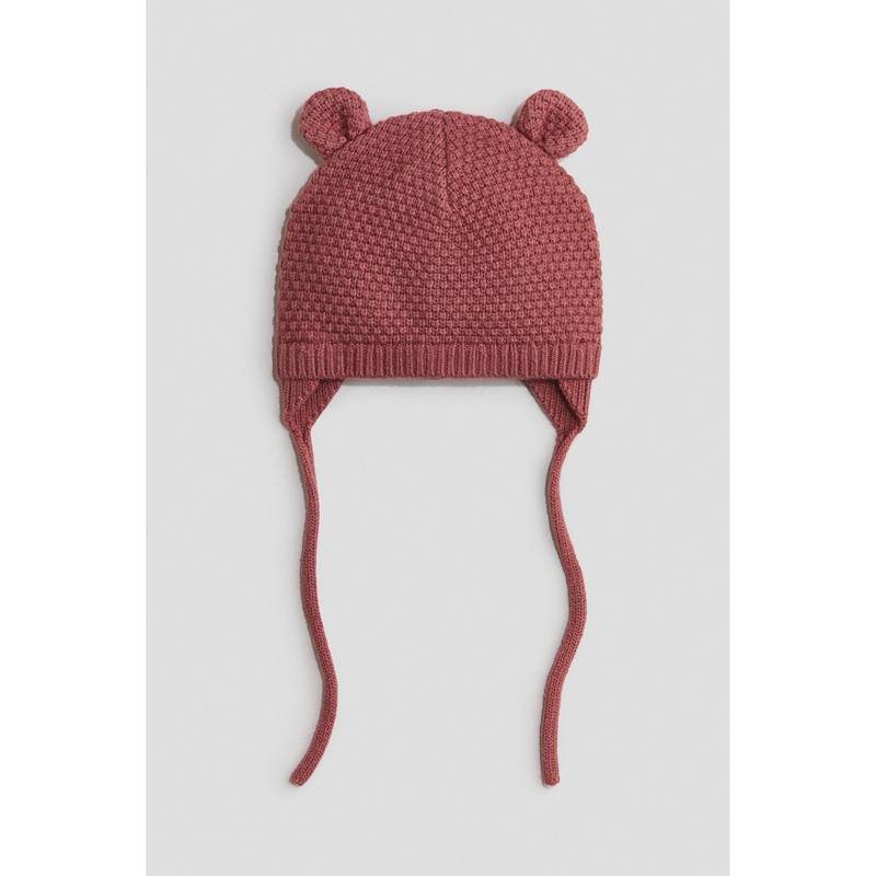 H&M Kids Pink Knitted Chin-Tie Beanie (0-2 Months)