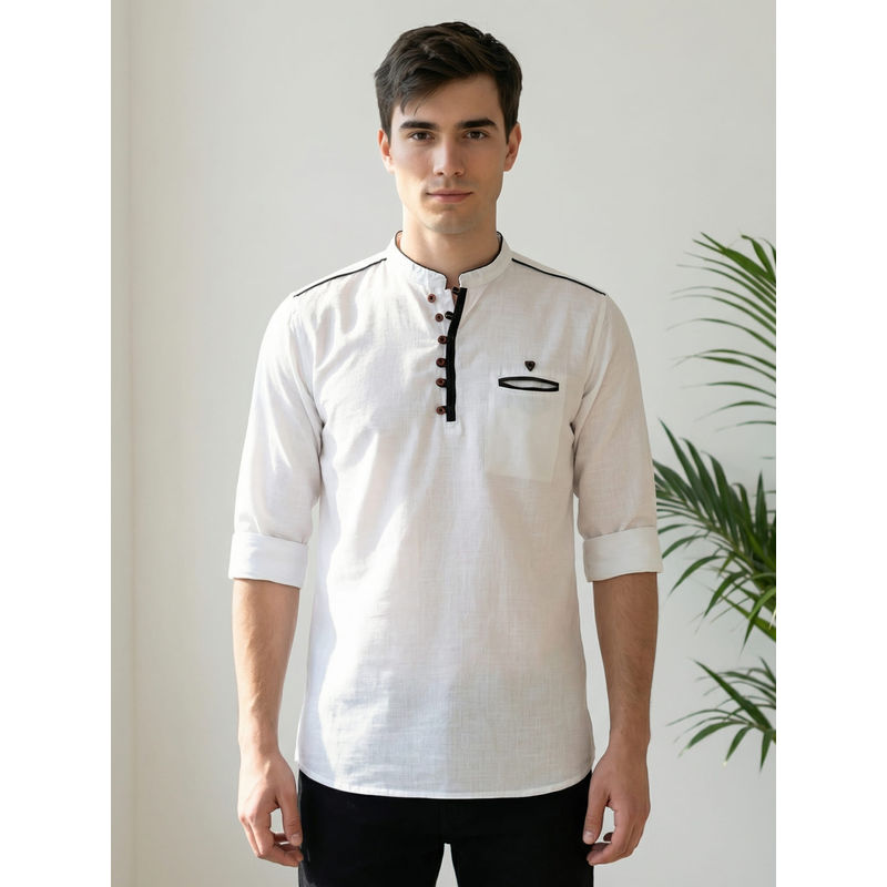 KUONS AVENUE Men White Linen Cotton Short Kurta (M)