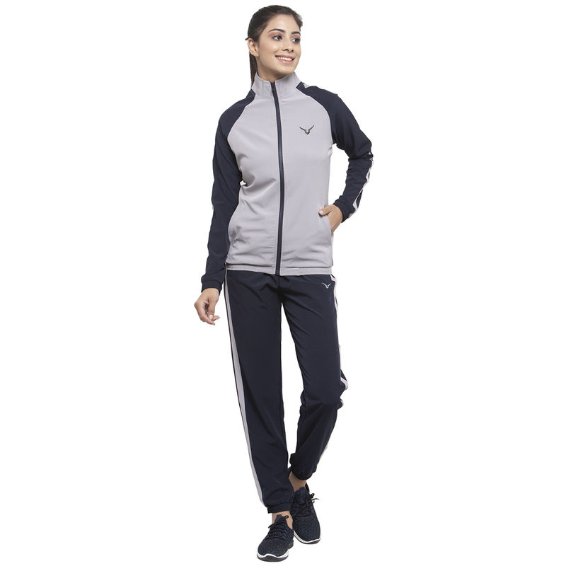 INVINCIBLE Grey Navy Womens Light Weight Lounge Tracksuit (Set of 2) (S)