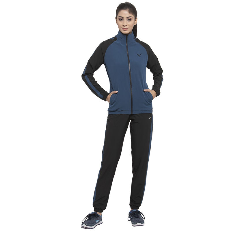 INVINCIBLE Blue Black Womens Light Weight Lounge Tracksuit (Set of 2) (S)