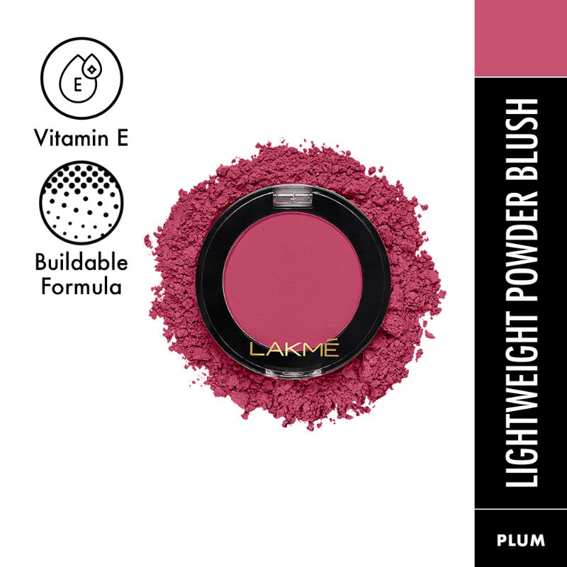 Lakme Face It Lightweight Powder Blush With Vitamin E, Matte Finish - Perfect Plum