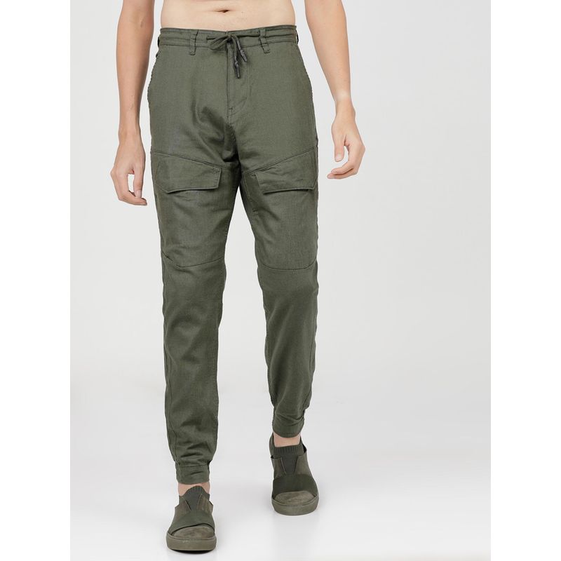 HIGHLANDER Men Olive Green Slim Fit Easy Wash Joggers (30)