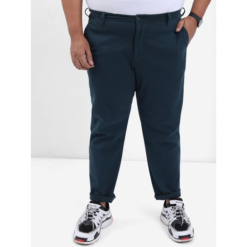 HIGHLANDER Men Teal Solid Plus Size Slim Fit Trousers (38)