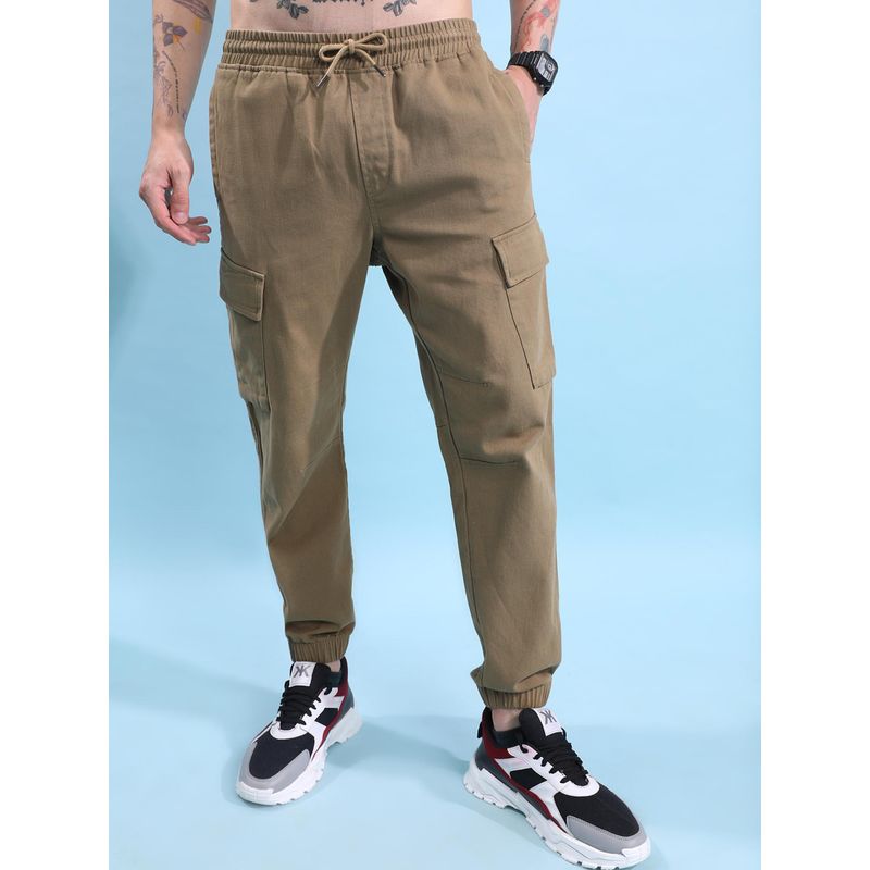 HIGHLANDER Men Khaki Relaxed Fit Cargo Joggers (30)