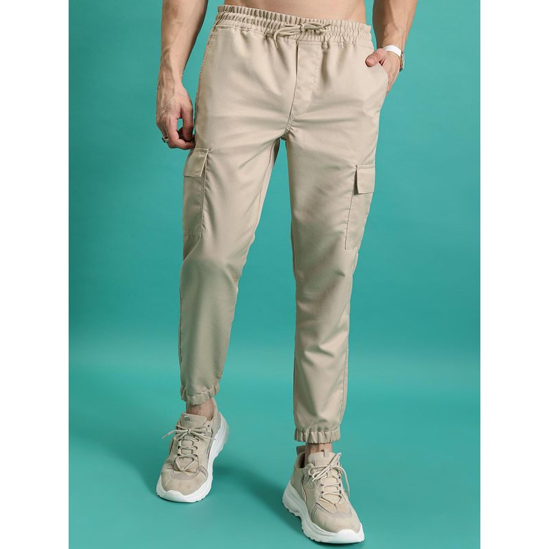 HIGHLANDER Men Beige Solid Mid Rise Cargo Jogger (32)