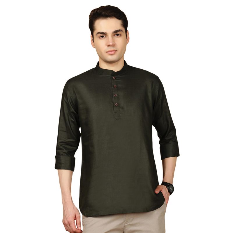 Gahan Mens Cotton Olive Green Solid Short Kurta (38)