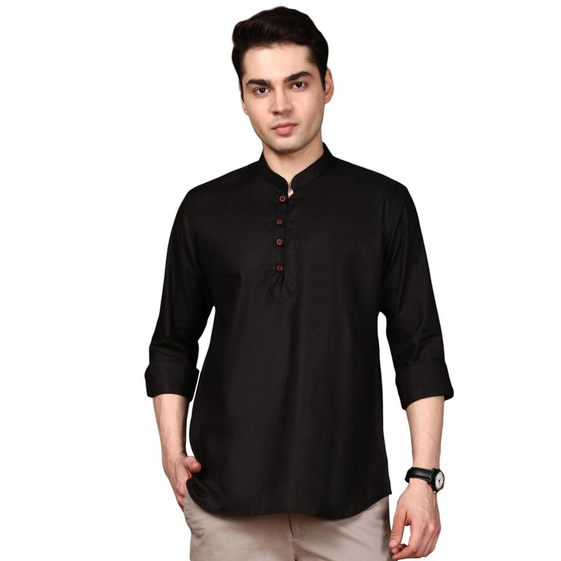 Gahan Mens Luxurious Black Cotton Short Kurta (36)