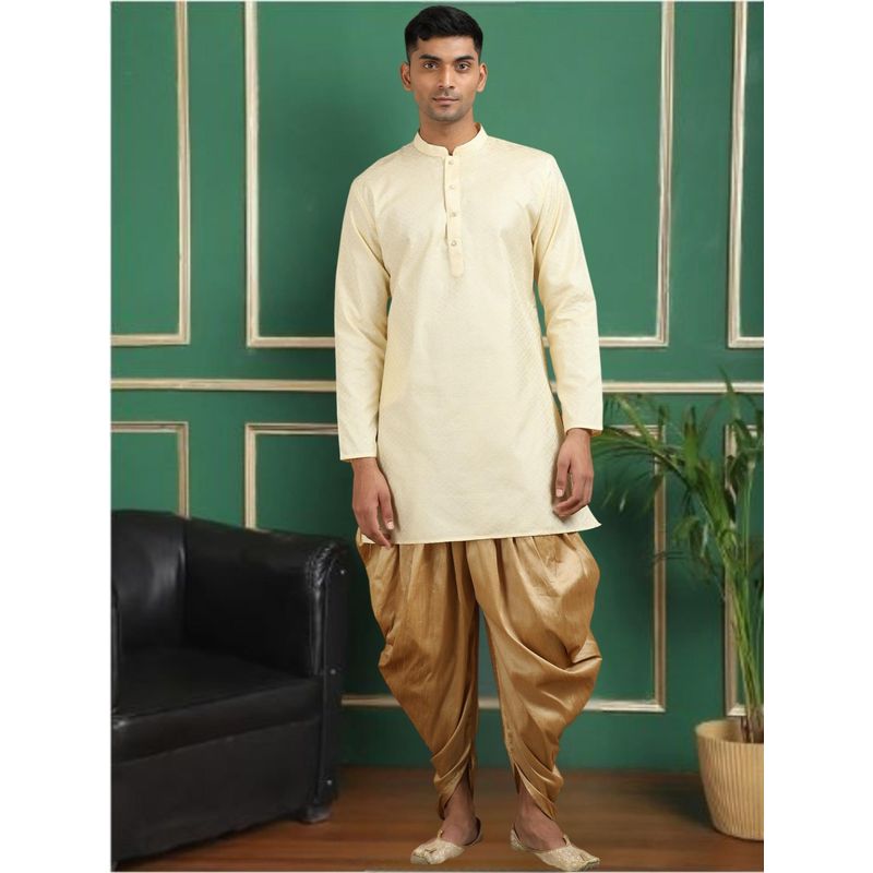 TATTVA Beige Toned Jacquard Short Kurta (38)