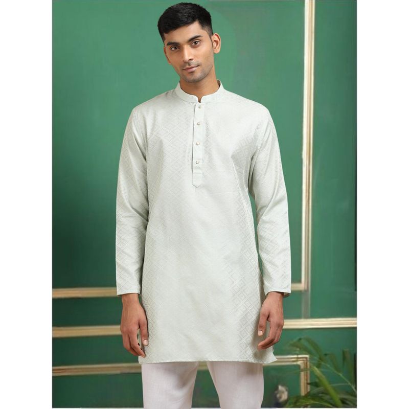 TATTVA Silver Toned Jacquard Short Kurta (40)