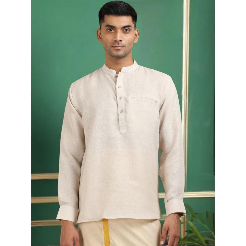 TATTVA Men Cream Solid Super Short Kurta (38)