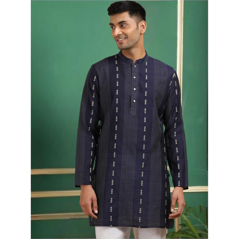 TATTVA Navy Blue Toned Threadwork Short Kurta (36)