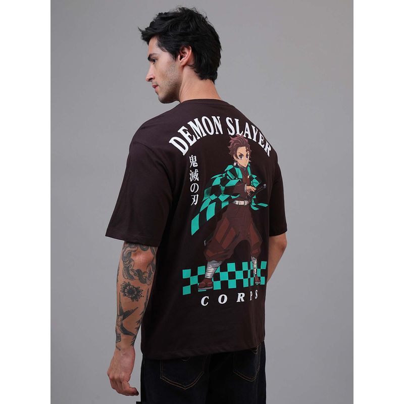 Free Authority Official Demon Slayer: Tanjiro Anime Brown Oversized T-Shirt (M)
