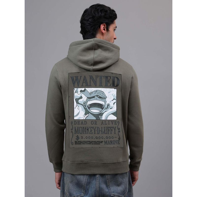 Free Authority Official One Piece: Wanted Luffy Anime Olive Regular Fit Hoodie (S)