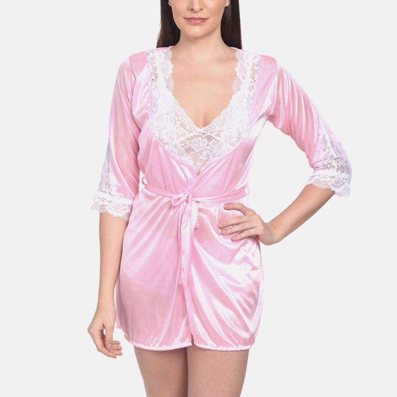 Mod & Shy Satin Shrug Babydoll - Pink (XS)