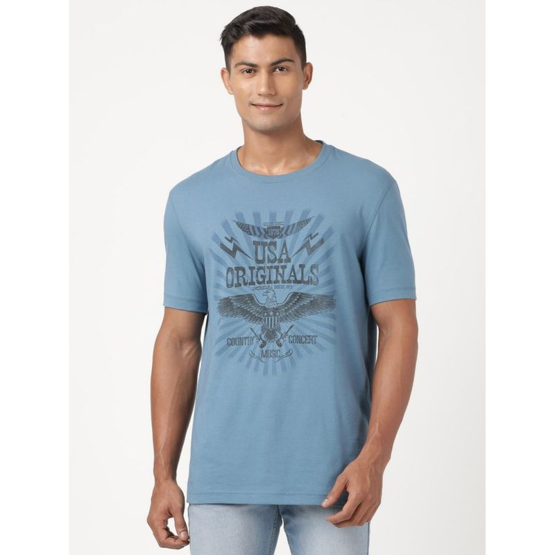 Jockey US81 Super Combed Cotton Rich Graphic Printed Round Neck Half Sleeve T-Shirt Blue (M)
