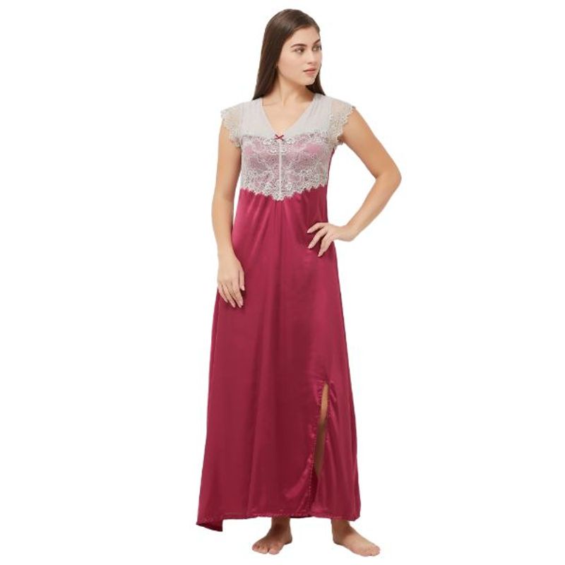 SOIE Women's Breathtaking Lace And Satin Nightgown - Pink (M)