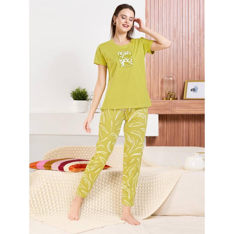 Quira Womens Printed Regular Fit T-Shirt and Pyjama Yellow (S)