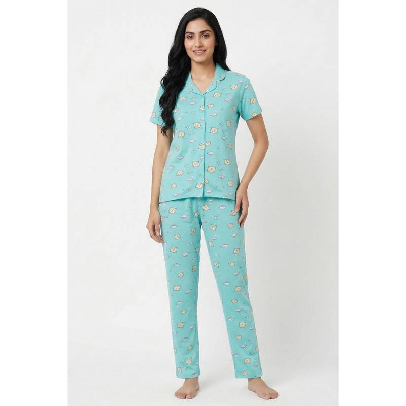 Zivame Knit Cotton Nightsuit- Island Paradise (S)