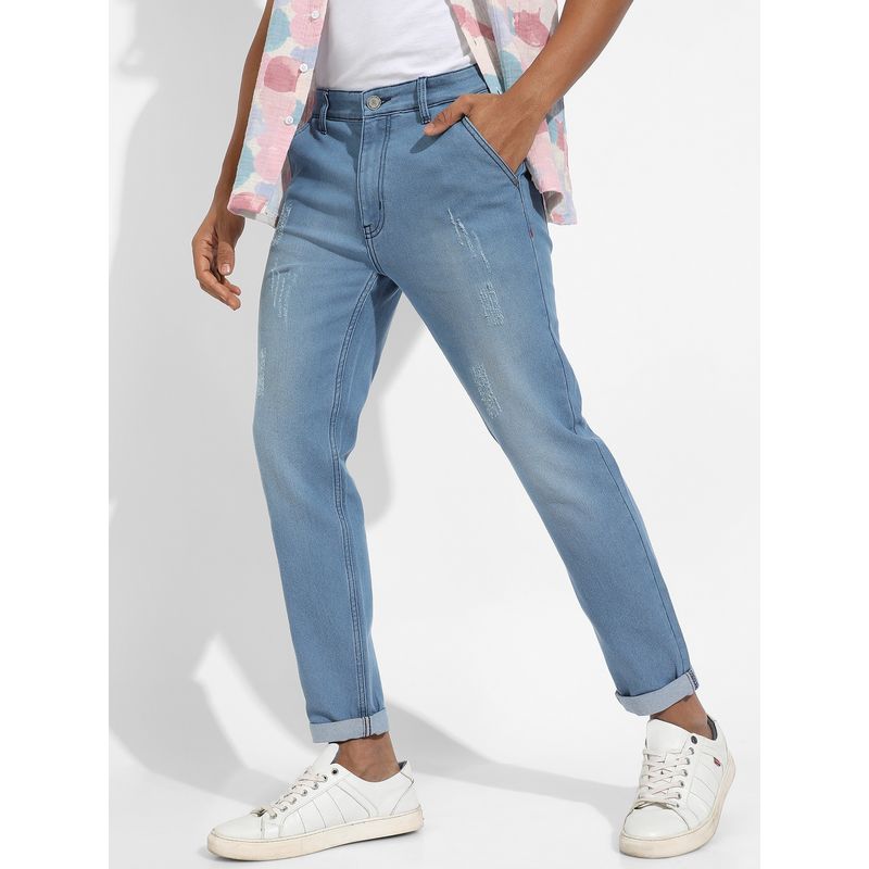 Campus Sutra Mens Ripped Light-Wash Denim Jeans (28)