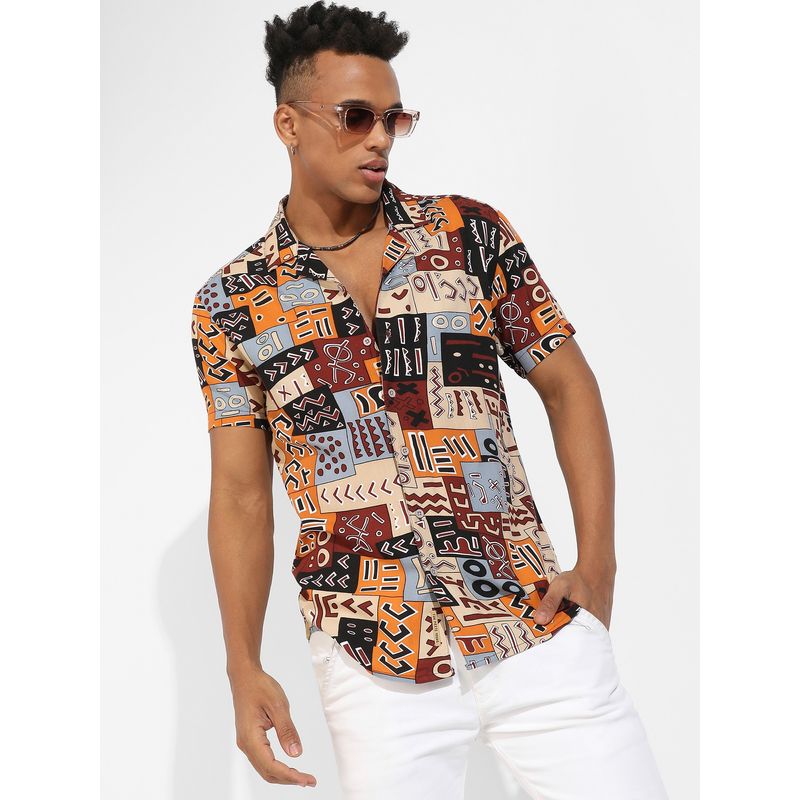 Campus Sutra Mens Multicolour Aztec Print Shirt (S)